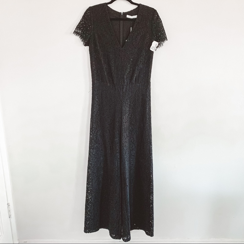 New ALEXIS Mykael black laced V-neck wide leg jumpsuit Size Medium